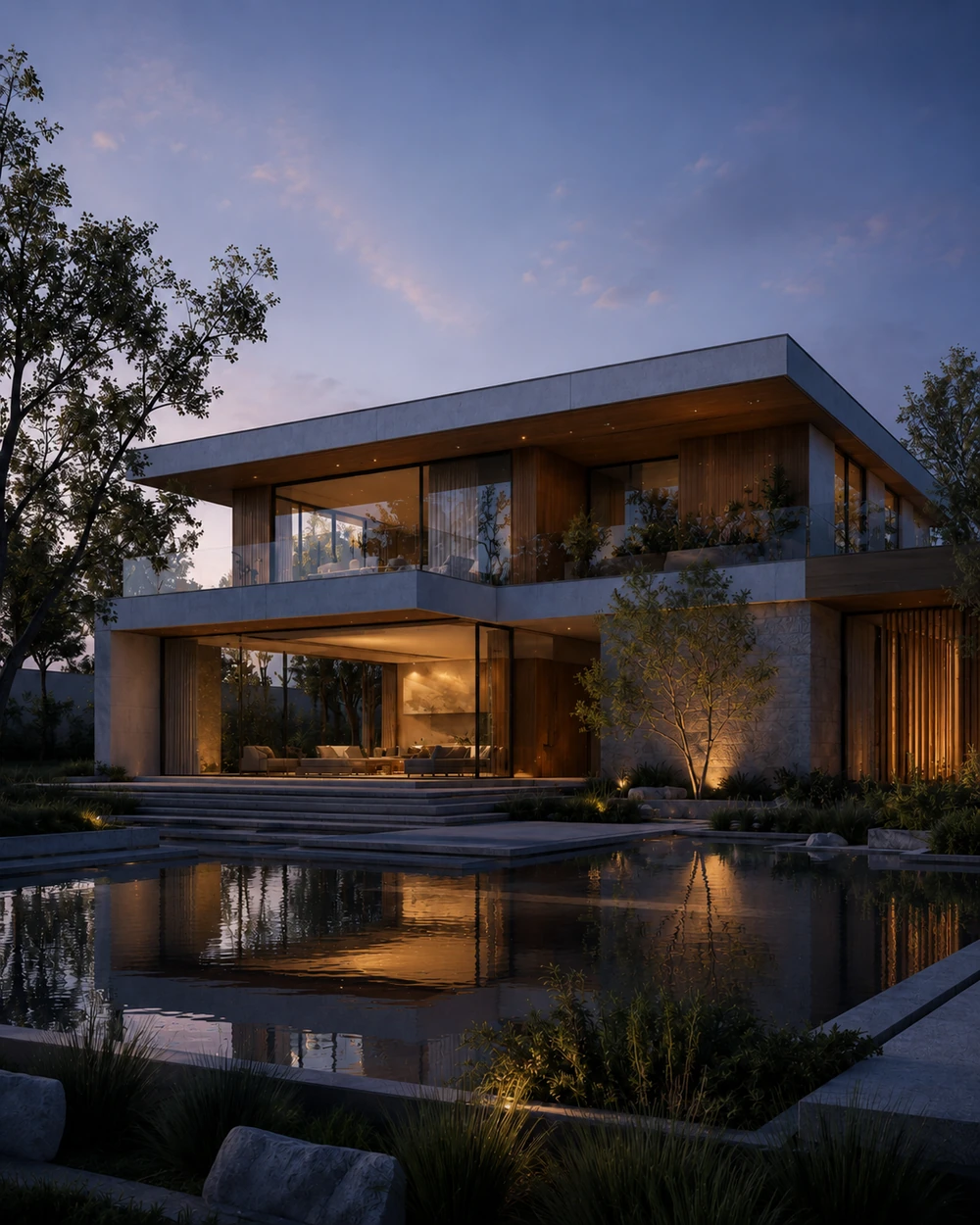 Minimal Cinematic dusk architectural visualization
